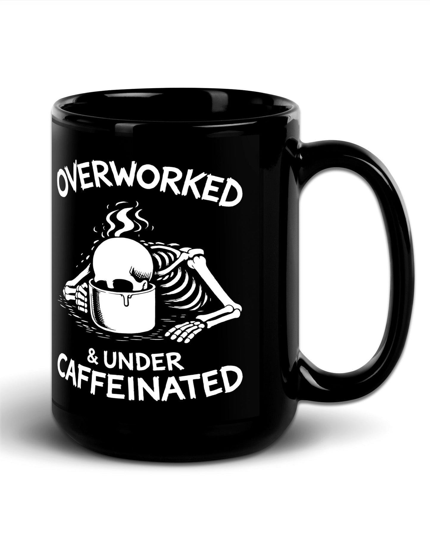 Overworked & Undercaffeinated Black Mug