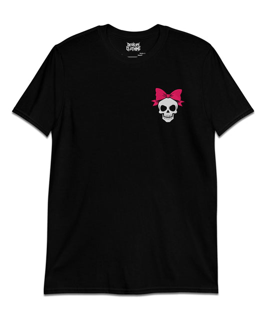 Bow Skull Embroidered T-Shirt