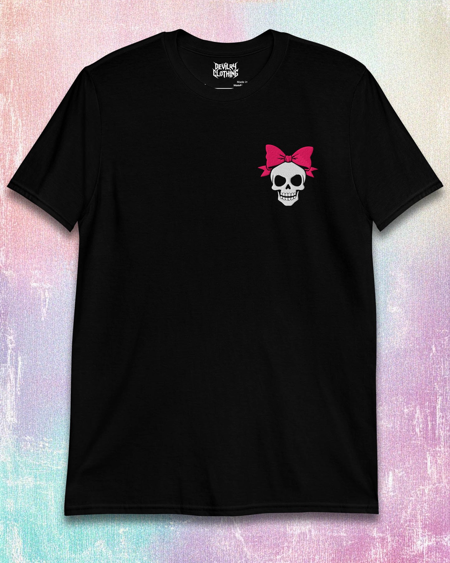Bow Skull Embroidered T-Shirt