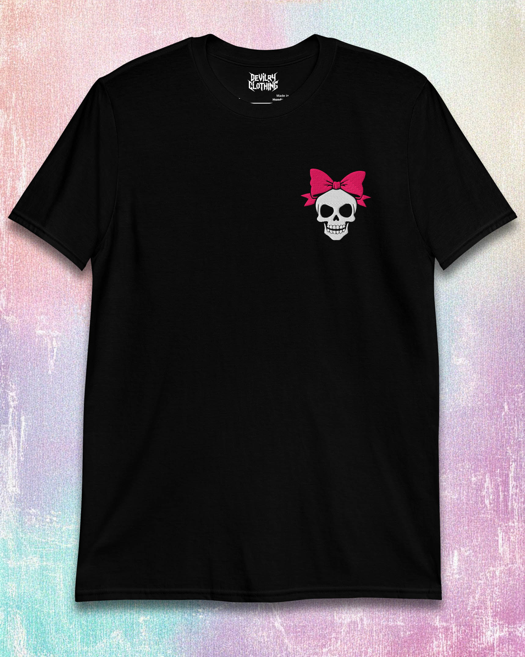 Bow Skull Embroidered T-Shirt