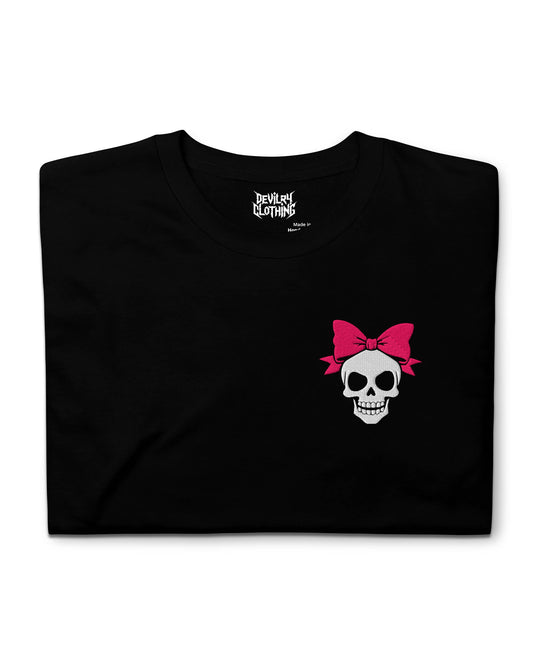 Bow Skull Embroidered T-Shirt