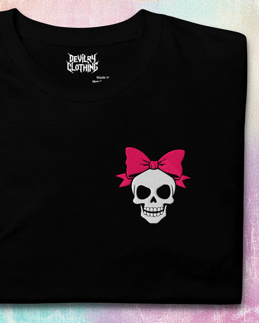 Bow Skull Embroidered T-Shirt