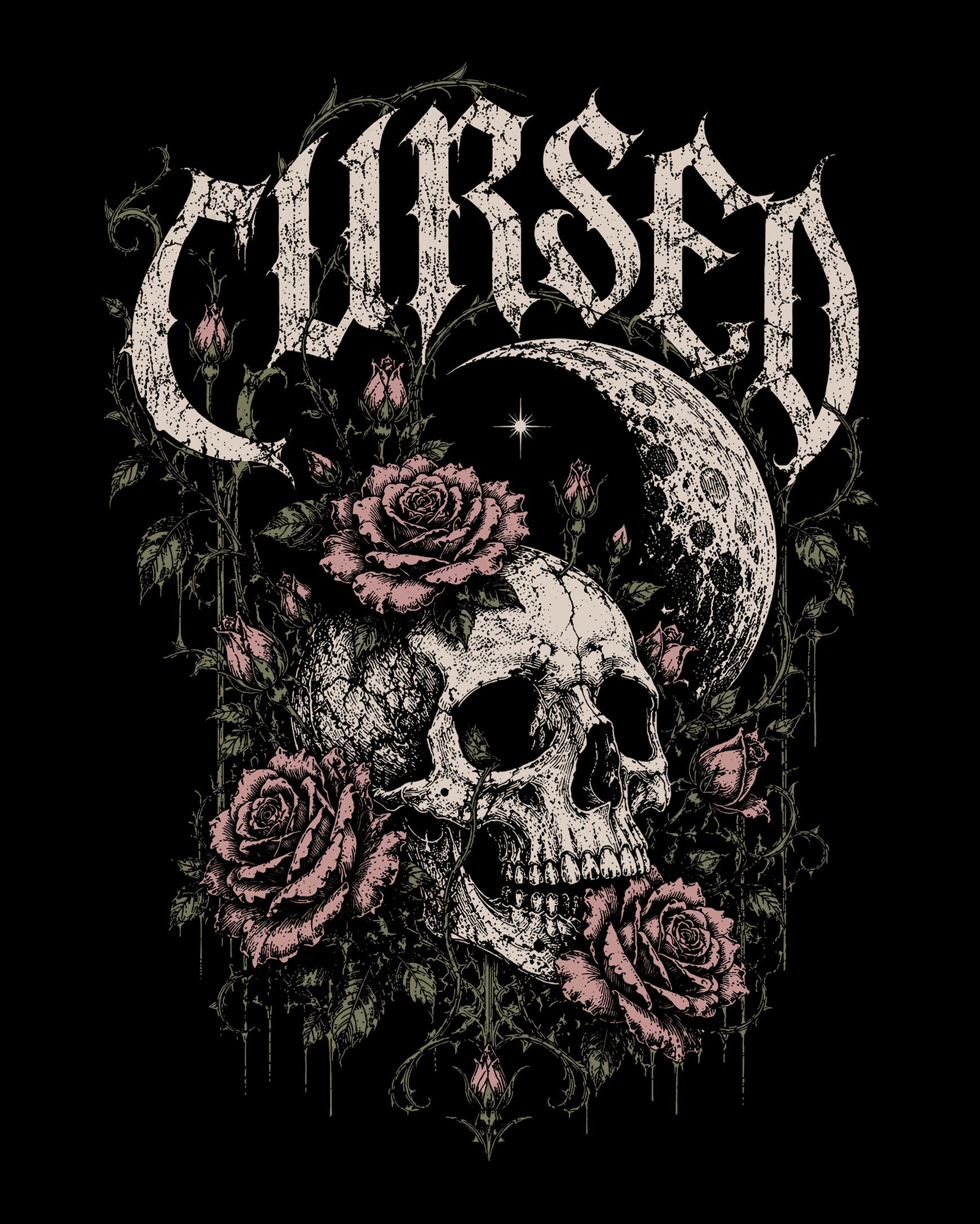 Cursed T-Shirt | Gothic Skull Rose Tee – Devilry Clothing