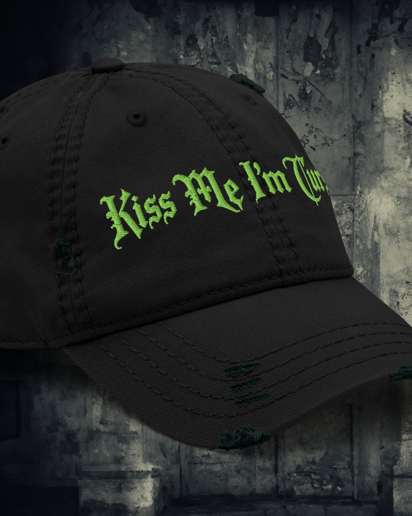 Kiss Me I'm Cursed Distressed Dad Hat