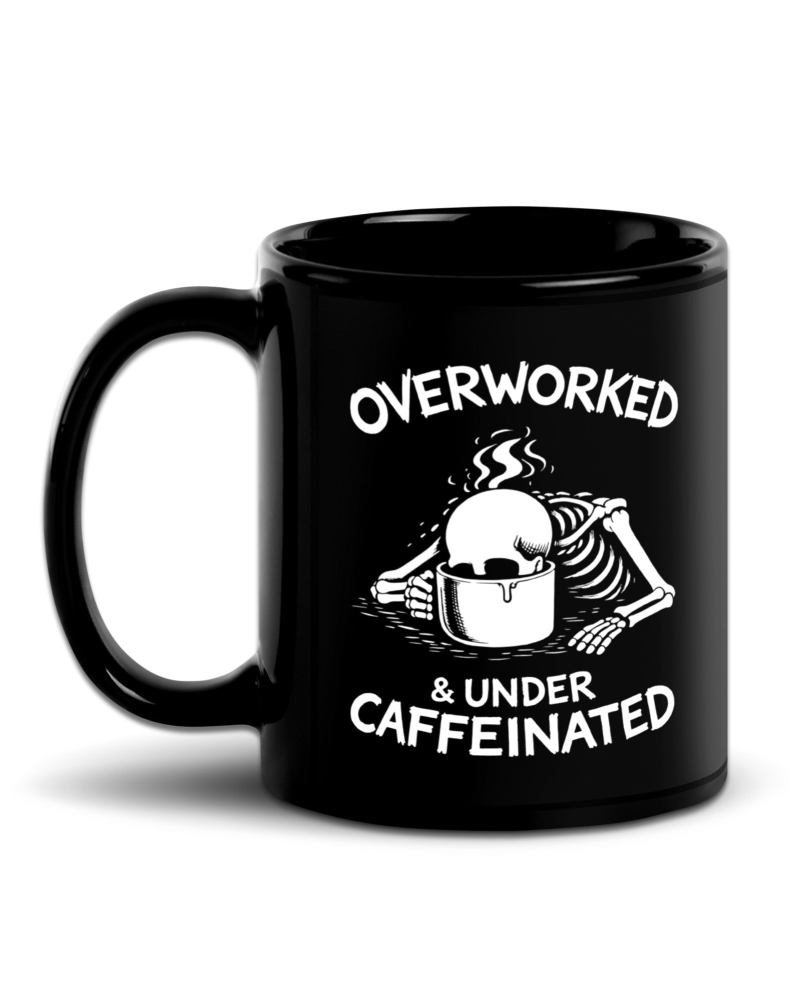 Overworked & Undercaffeinated Black Mug