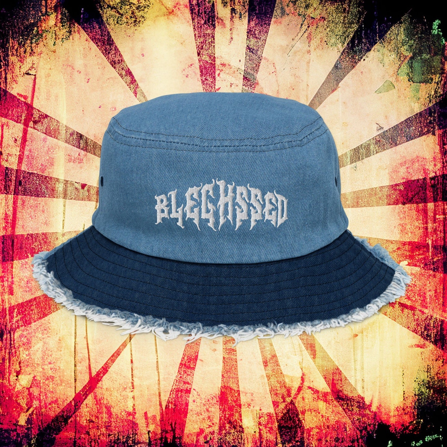 Bleghssed Distressed Denim Bucket Hat