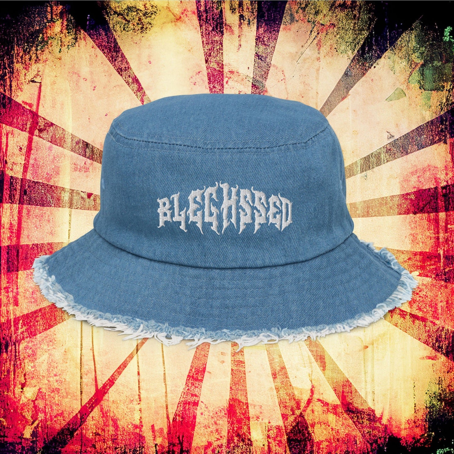 Bleghssed Distressed Denim Bucket Hat